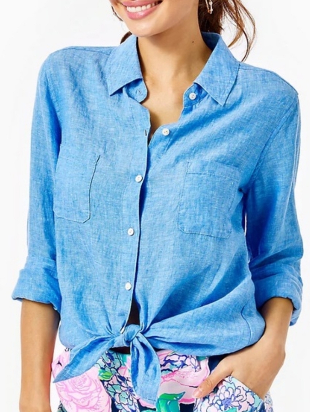Lilly Pulitzer Light Blue Button-Down Linen Shirt